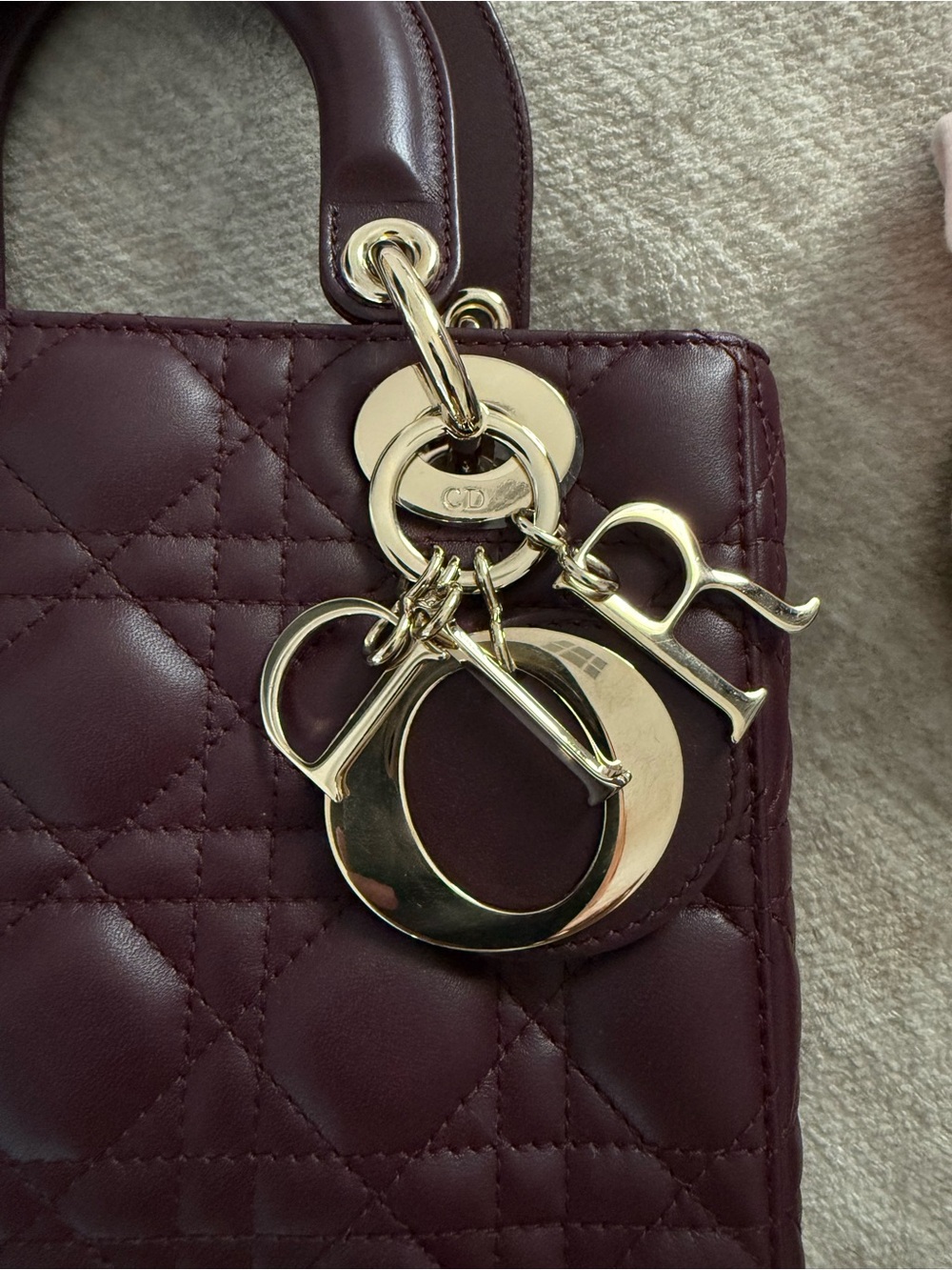 Authentic Christian Dior Small Lady Dior My ABCDior – Burgundy Lambskin - Picture 4 of 17